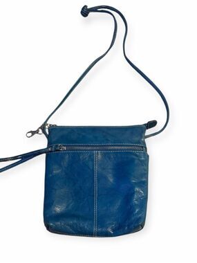 ILI NEW YORK Teal Blue Genuine Leather Zip Crossbody Purse